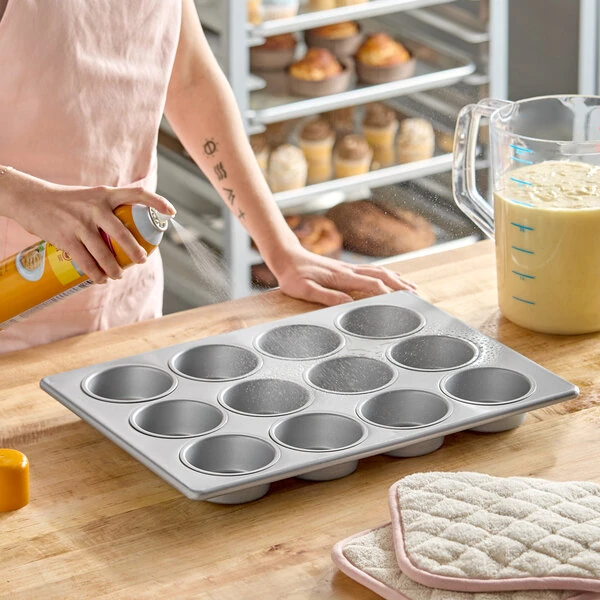 Baker's Lane 12 Cup 7 oz. Glazed Aluminized Steel Jumbo Muffin / Cupcake Pan - 13 inch x 18 inch