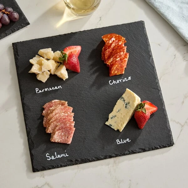 Acopa 12" Square Black Slate Tray with Soapstone Chalk - 12/Case