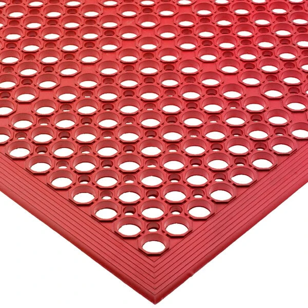 San Jamar KM1200 EZ-Mat 3' x 5' Red Grease-Resistant Floor Mat with Beveled Edge - 1/2" Thick
