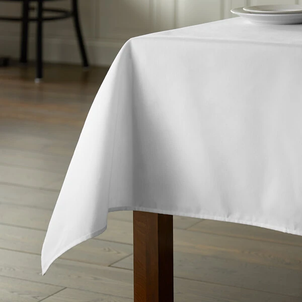 Intedge 81" x 81" Square White Hemmed 50/50 Poly Cotton Blend Tablecloth