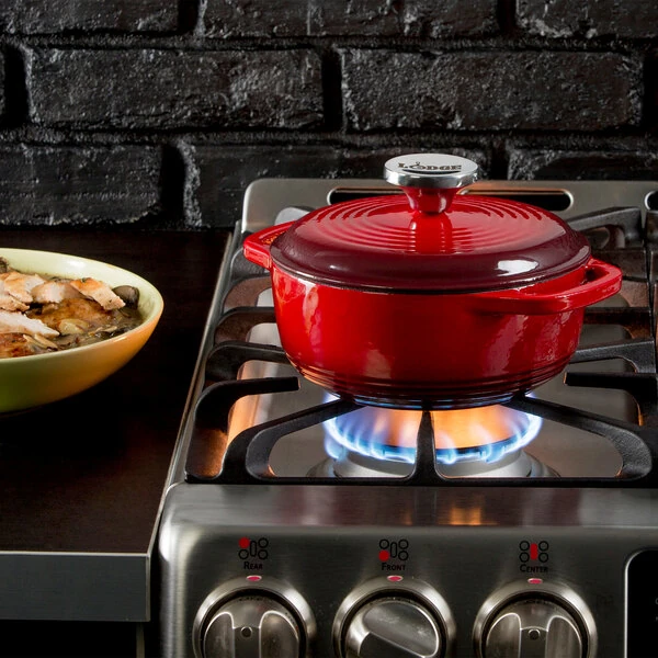 Lodge EC1D43 1.5 Qt. Island Spice Red Enameled Cast Iron Dutch Oven