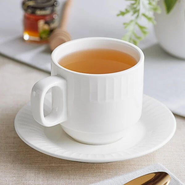 Acopa Cordelia 8 oz. Bright White Embossed Stackable Porcelain Cup - 36/Case