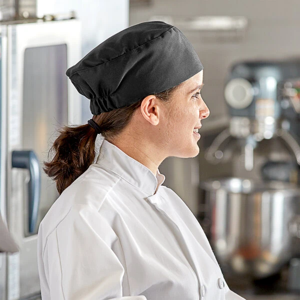 Choice Black Customizable Mesh Top Chef Skull Cap / Pill Box Hat - Regular Size