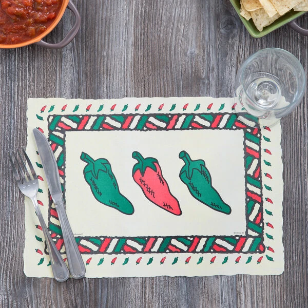 Hoffmaster 310648 9 3/4" x 14" Chili Peppers Paper Placemat - 1,000/Case