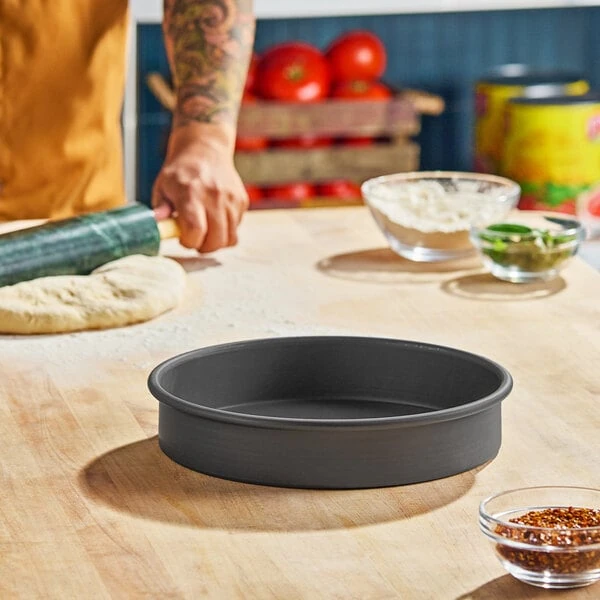 American Metalcraft HC80092 9 inch x 2 inch Hard Coat Anodized Aluminum Straight Sided Cake / Deep Dish Pizza Pan