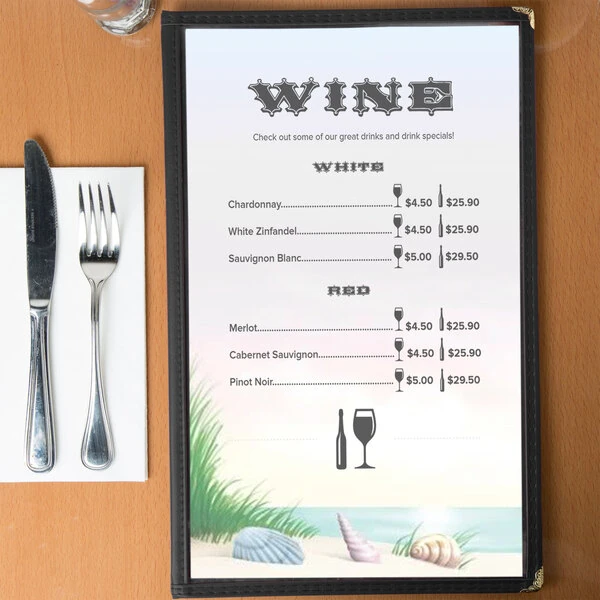 Choice 8 1/2" x 14" Menu Paper - Seafood Themed Coral Design Left Insert - 100/Pack