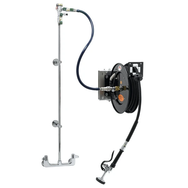 Equip by T&S 5HR-232-01WE1 35' Open Hose Reel System with Wall Mount Base Faucet, Swing Wall Bracket, and High Flow Spray Valve