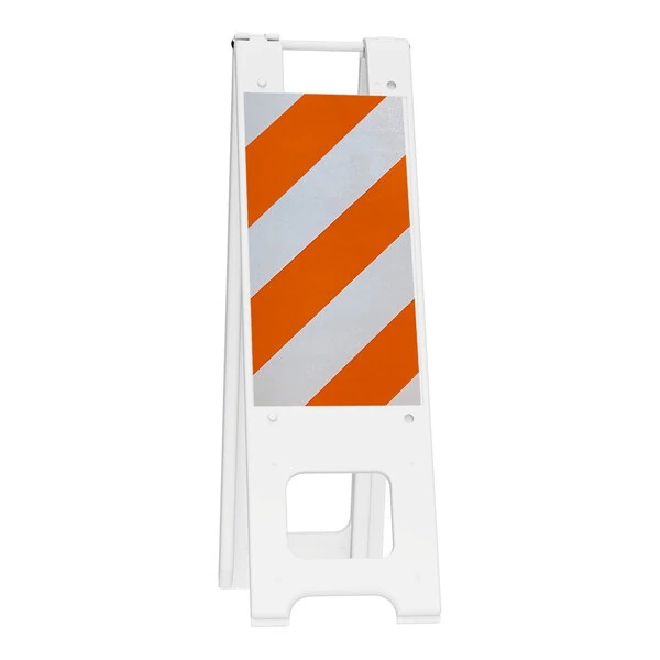 Plasticade® Narrowcade 12" x 24" White Double-Sided A-Frame Sign Stand / Barricade with Reflective Sheeting 150-W