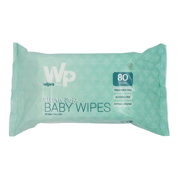 WipesPlus 80-Count Unscented Alcohol-Free Hypoallergenic Baby Wipes - 12/Case