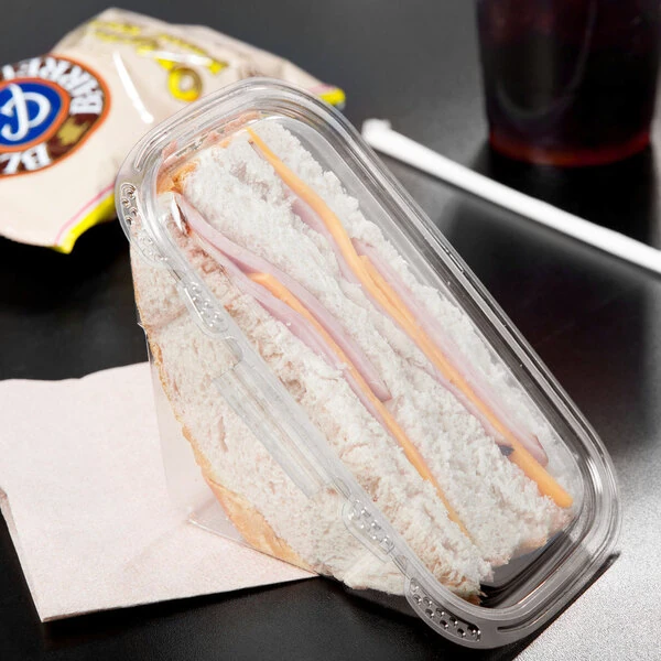 Placon Tamper Evident Tamper Resistant Recycled PET Sandwich Wedge Container - 200/Case