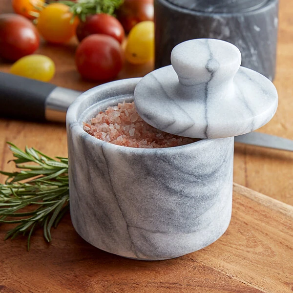 Fox Run 3849 3" x 3" White Marble Salt Cellar