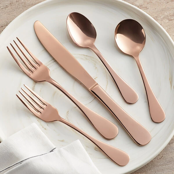 Acopa Vernon Rose Gold 18/0 Stainless Steel Heavy Weight Flatware 5 Piece Set - Sample