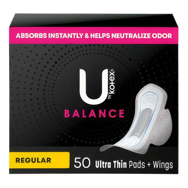 U by Kotex Balance Ultra Thin Regular Absorbency Unscented Pads with Wings - 150/Case