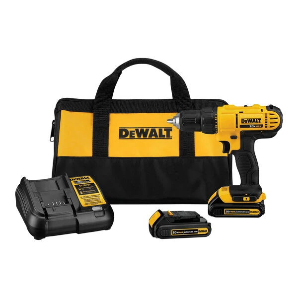DeWalt 20V MAX 1/2" Variable Speed Compact Cordless Drill Driver Kit with 2 Rechargeable 1.3 Ah Lithium-Ion Batteries, 1 Charger, and 1 Storage Bag DCD771C2