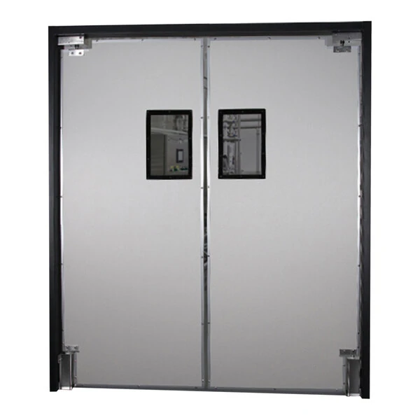 Aleco Impacdor FS-500 36" x 84" Fieldstone Gray Rigid Single Swinging Traffic Door with 9" x 14" Dual Pane Flush Mount Window 740060