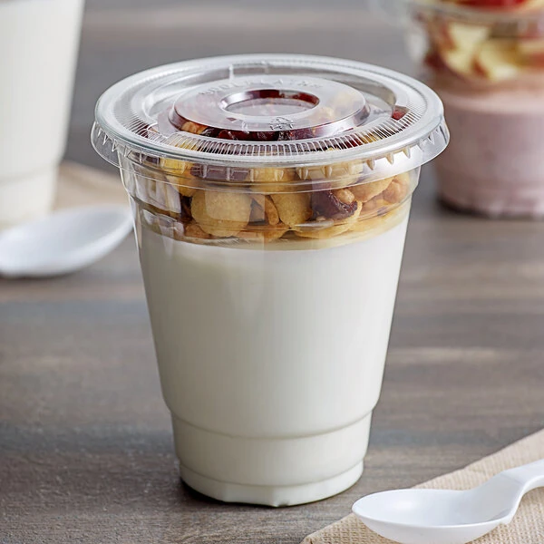 Choice 12 oz. Clear Plastic Cold Cup with 4 oz. Insert and PET Flat Lid with No Hole - 100/Case