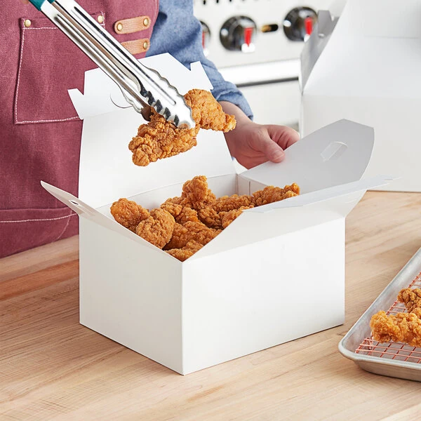 Southern Champion 9 1/16" x 7 1/16" x 5" White Barn Take-Out Lunch Box / Chicken Box with Handle - 125/Case