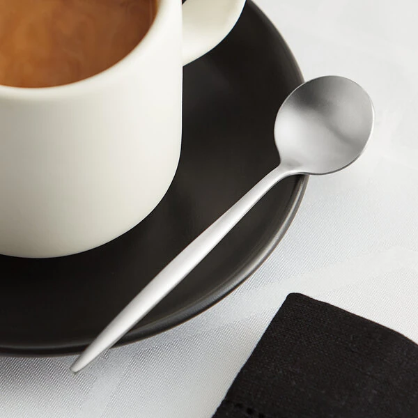 Acopa Odin 5 1/8" 18/8 Brushed Stainless Steel Extra Heavy Weight Forged Demitasse Spoon - 12/Case