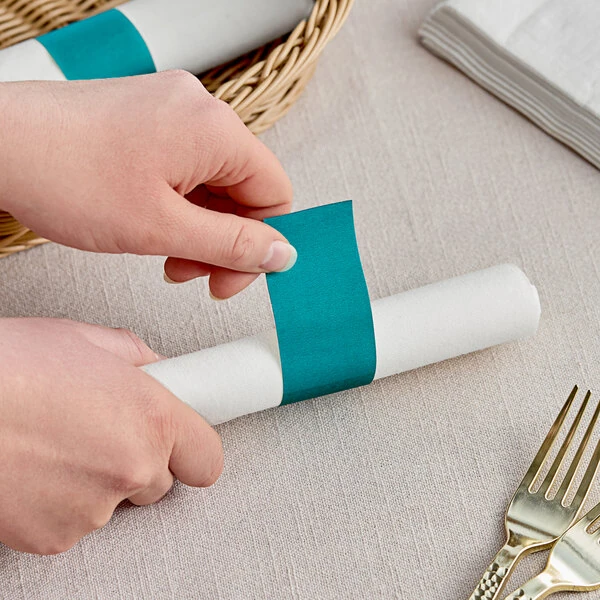 Choice Teal Self-Adhering Paper Napkin Band - 20,000/Case