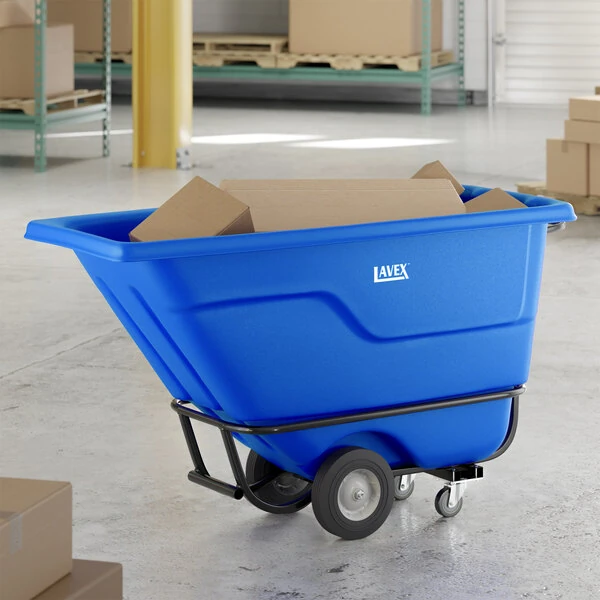 Lavex 0.5 Cubic Yard Blue Heavy-Duty Tilt Truck / Trash Cart (850 lb. Capacity)