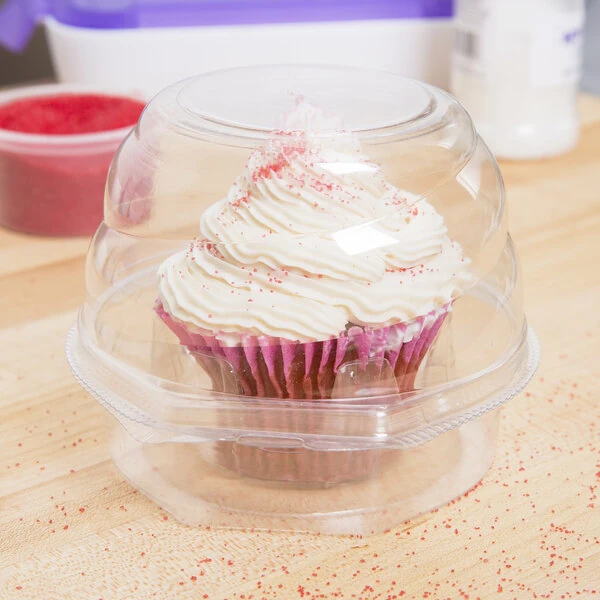 Inno-Pak Swirl Dome 1 Compartment Hinged Clear Cupcake Container - 10/Pack