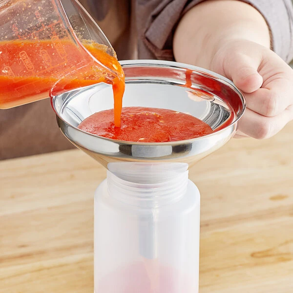 Choice 5 1/2" Stainless Steel Wide Mouth Funnel with Detachable Strainer and Handle