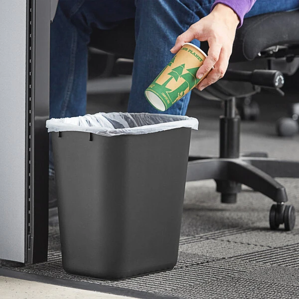Lavex 13 Qt. / 3 Gallon Black Rectangular Wastebasket / Trash Can - 10/Case