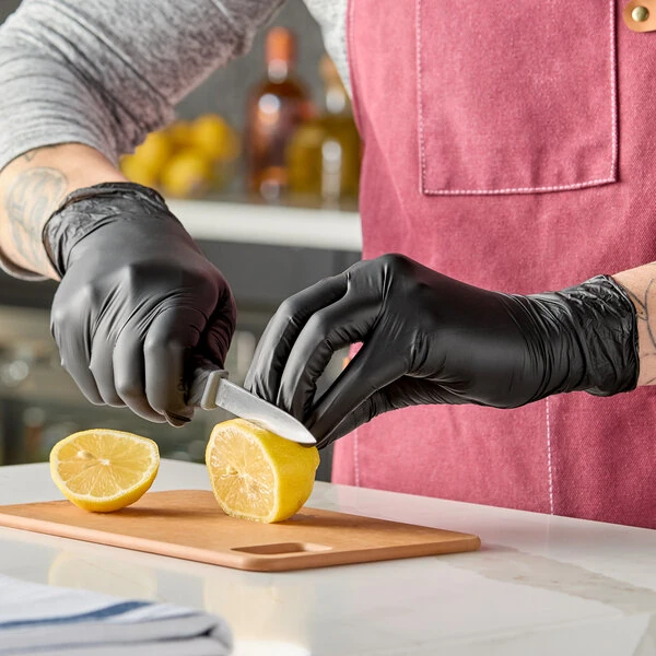 Noble Powder-Free Disposable Black Hybrid 3.5 Mil Thick Gloves - Large - 100/Box