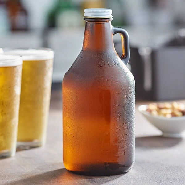 Acopa 32 oz. Customizable Amber Growler with Cap - 12/Case