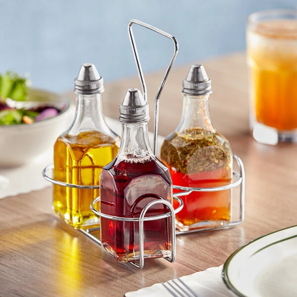Choice 3-Compartment Wire Caddy with (3) 6 oz. Cruets