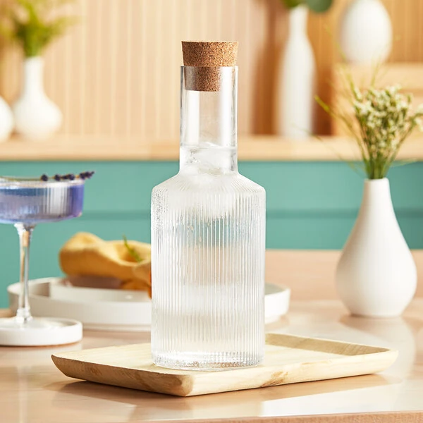 Acopa Lore 26 oz. Fluted Glass Carafe with Cork Lid - 6/Case