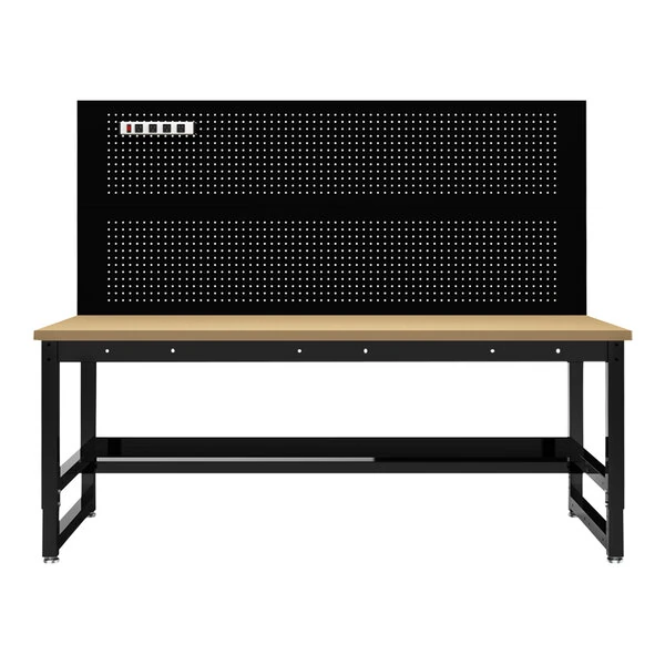 Luxor 31" x 70 3/4" Steel Adjustable-Height Mobile Industrial Workbench with Natural Wood Top DTWS001