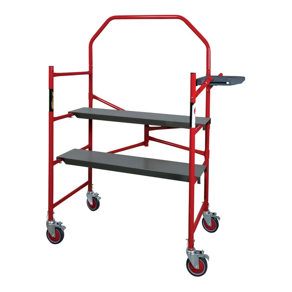 Metaltech BuildMan 4' Heavy-Duty Folding Portable Scaffolding with 2 Anti-Slip Platforms, Tool Shelf, and Safety Rail I-BM4S