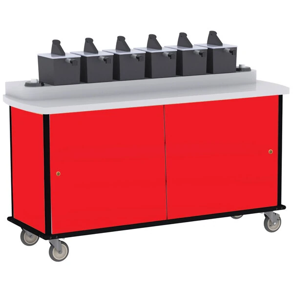Lakeside 70530RD Red Condi-Express 6 Pump Condiment Cart with (2) Cup Dispensers
