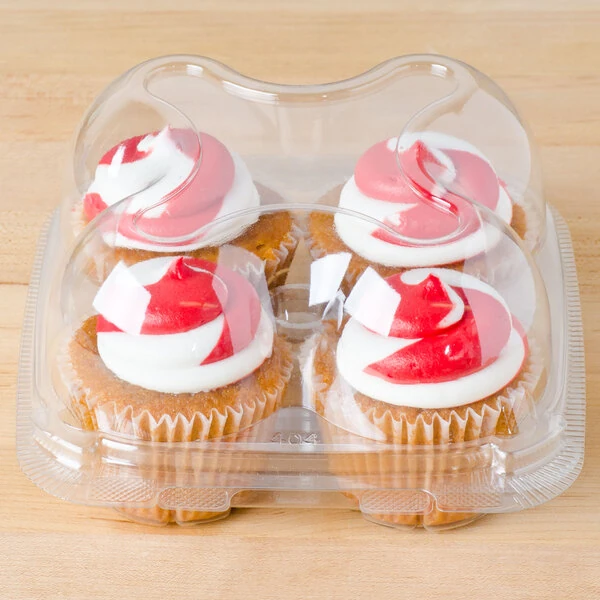 Inno-Pak 4 Compartment Clear Hinged High Dome Cupcake Container - 5/Pack