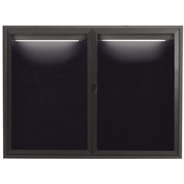 Aarco ADC4860IBA 48" x 60" Enclosed Hinged Locking 2 Door Bronze Anodized Aluminum Indoor Lighted Message Center with Black Letter Board
