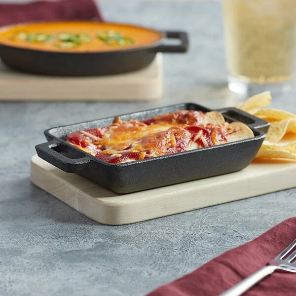 Valor 10 oz. Pre-Seasoned Mini Cast Iron Rectangular Casserole Dish - 12/Case