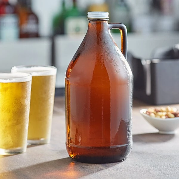 Acopa 64 oz. Customizable Amber Growler with Cap - 6/Case