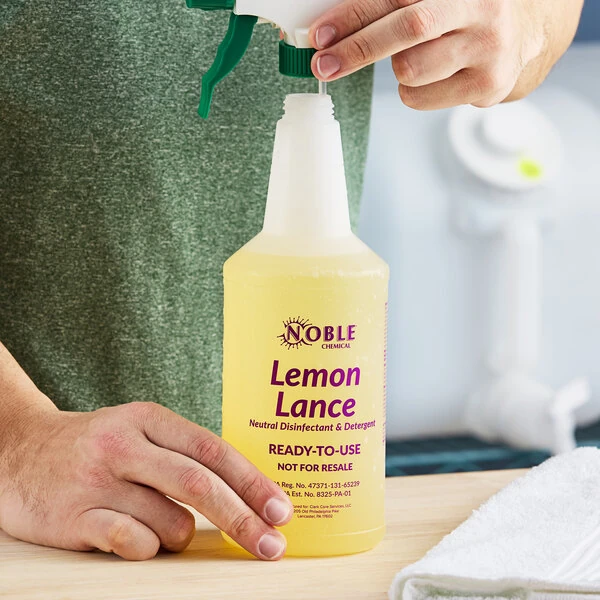 32 oz. Labeled Bottle for Noble Lemon Lance Disinfectant & Detergent Cleaner