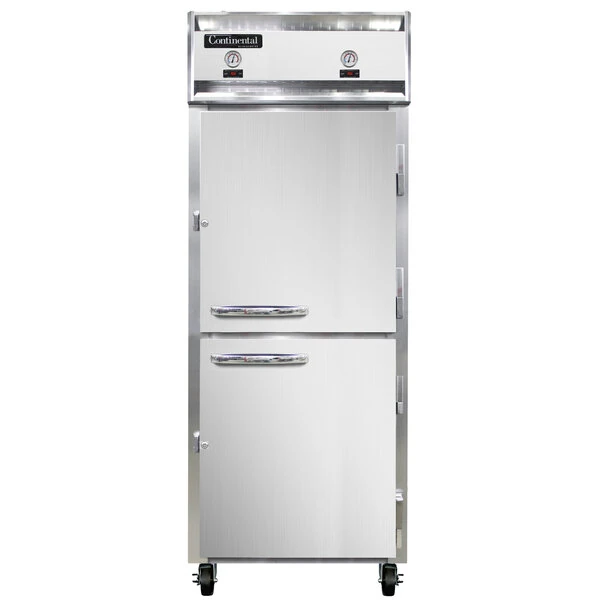 Continental Refrigerator 1RFENSSHD 28 1/2" Solid Half Door Dual Temperature Reach-In Refrigerator / Freezer - 22 Cu. Ft.