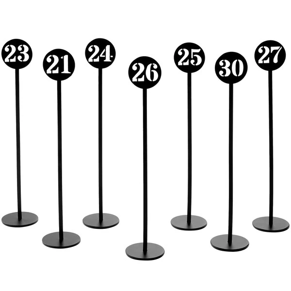 American Metalcraft NSB30 Black Stamped-Out Number Table Stands - 21 to 30