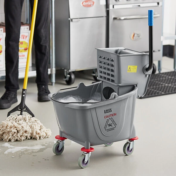 Lavex 35 Qt. Gray Mop Bucket & Side Press Wringer Combo