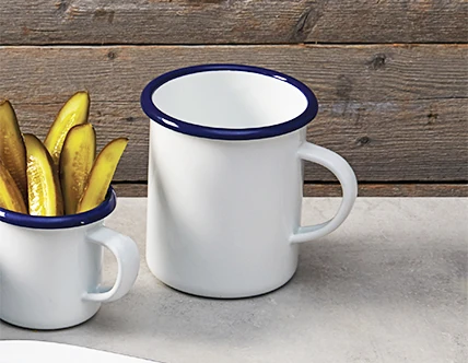Enamelware Cups, Mugs, and Saucers